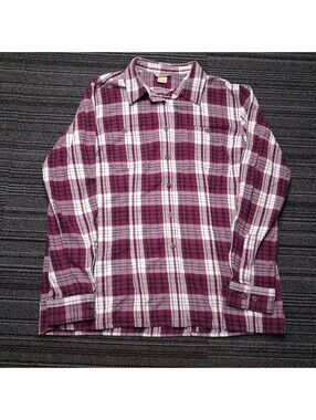 Duluth Trading Co Flannel Shirt Womens Large Pink Plaid Button Up Cotton L